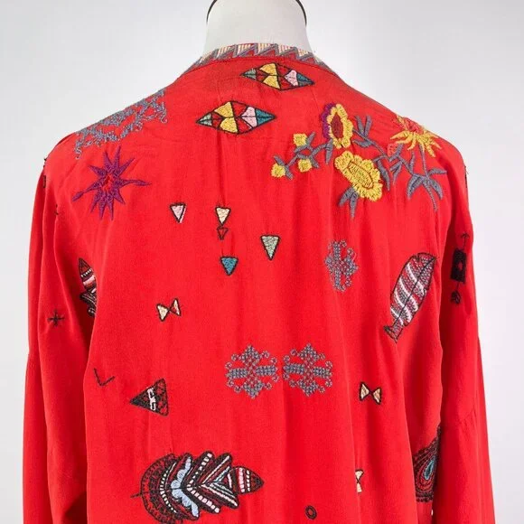 NWOT Johnny Was Biya Reverie Silk Floral Embroidered Red Shirt Blouse Size M - Picture 8 of 13